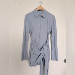 Chic Le Frique light blue linen mini dress